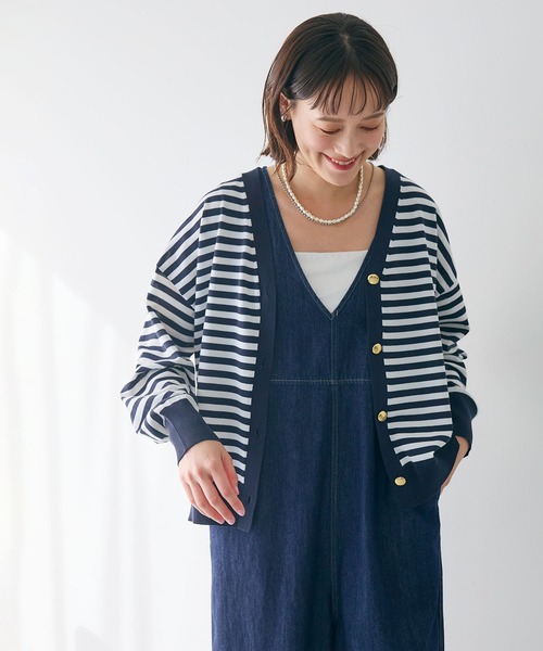 CROSS FUNCTION（クロスファンクション）の「《洗える》サマ美え 金釦ボーダーVネックカーディガン【CROSS FUNCTION/クロスファンクション】（カーディガン/ボレロ・レディース・ネイビー/ホワイト系その他・M/L/LL）」の19枚目の写真