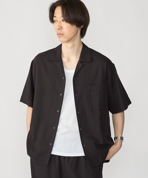 City Ambient Products(シティアンビエントプロダクツ)の「City Ambient Products: オープンカラー コットン リネン ショートスリーブ シャツ(シャツ/ブラウス・メンズ・ベージュ/ブラック/オリーブ・SMALL/MEDIUM/LARGE)」の2枚目の写真