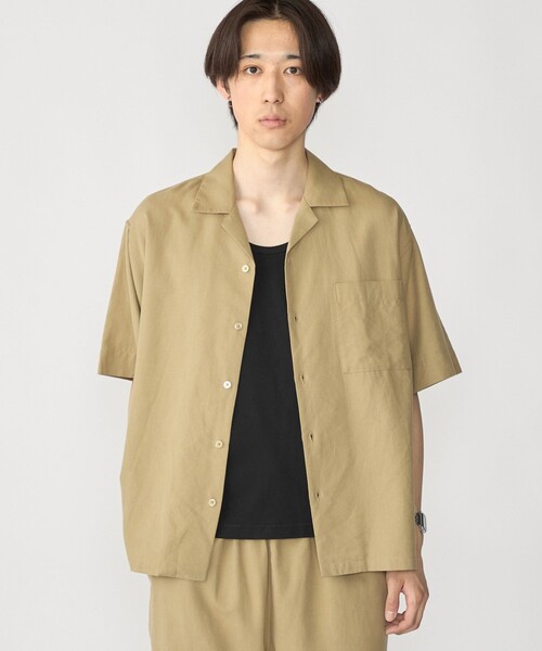 City Ambient Products(シティアンビエントプロダクツ)の「City Ambient Products: オープンカラー コットン リネン ショートスリーブ シャツ(シャツ/ブラウス・メンズ・ベージュ/ブラック/オリーブ・SMALL/MEDIUM/LARGE)」の4枚目の写真