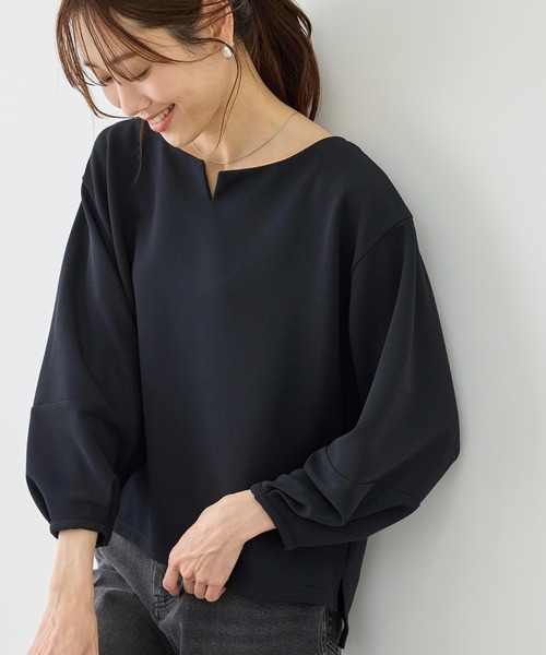 ROPE' PICNIC(ロペピクニック)の「ランタンスリーブリップルカットトップス(Tシャツ/カットソー・レディース・ホワイト/ライトグリーン/ネイビー・FREE)」の3枚目の写真