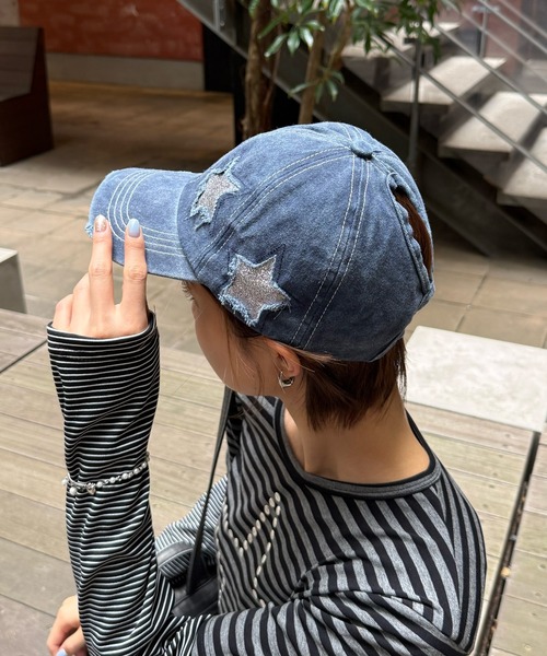 MEMECLE(メメクル)の「【 MEMECLE / メメクル 】 スターコア ヴィンテージキャップ(キャップ・レディース・ネイビー/ピンク/ブラック/カーキ/グレー/ローズ・FREE)」の4枚目の写真