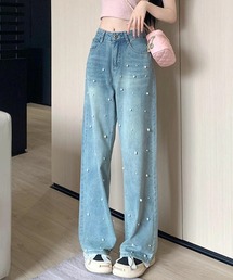 ゆるっとシルエットが可愛いパールデニムパンツ