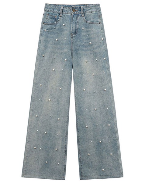 LUMIRA(アパレル)(ルミラ)の「ゆるっとシルエットが可愛いパールデニムパンツ(デニムパンツ・レディース・ブルー・S/M/L/XL)」の8枚目の写真
