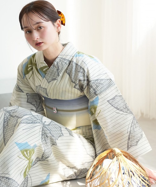 セール】手染め注染浴衣3点セット utatane×注染工房 綿麻 等間しじら