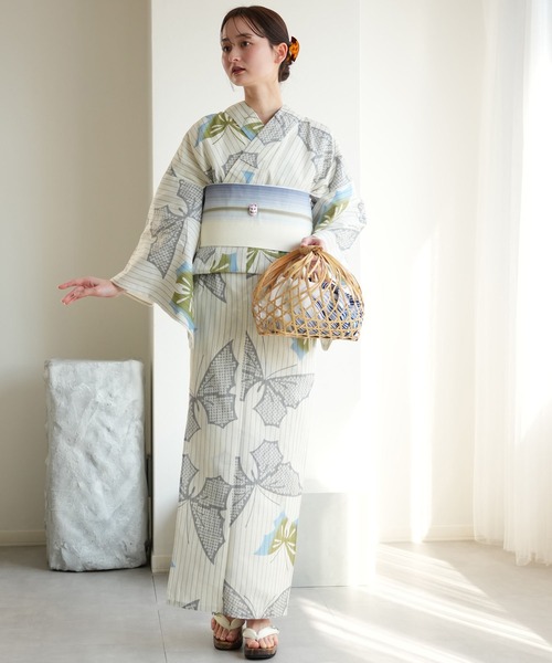 手染め注染浴衣3点セット utatane×注染工房 綿麻 等間しじら 風遊びの