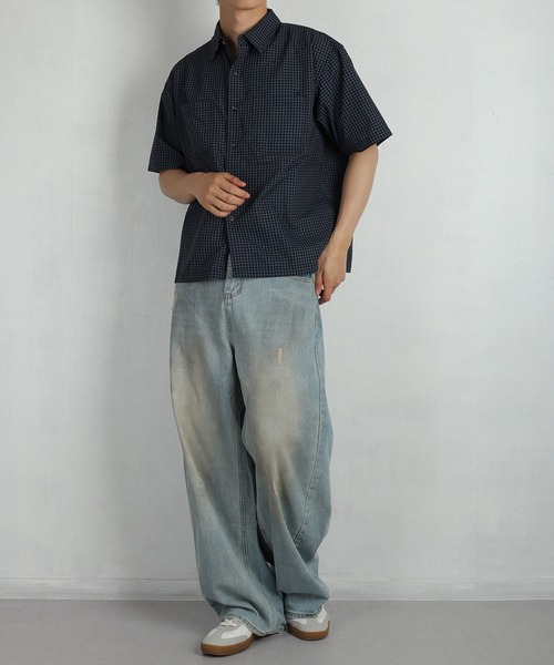 WESTSEA(ウエストシー)の「チェック柄 半袖シャツ オーバーサイズ ワイドシルエット レギュラーカラーシャツ(シャツ/ブラウス・メンズ・ホワイト/チャコール/ネイビー・M/L)」の15枚目の写真