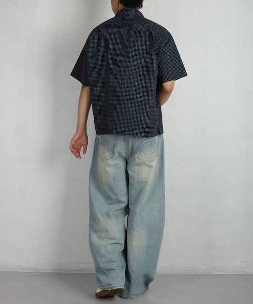 WESTSEA(ウエストシー)の「チェック柄 半袖シャツ オーバーサイズ ワイドシルエット レギュラーカラーシャツ(シャツ/ブラウス・メンズ・ホワイト/チャコール/ネイビー・M/L)」の14枚目の写真