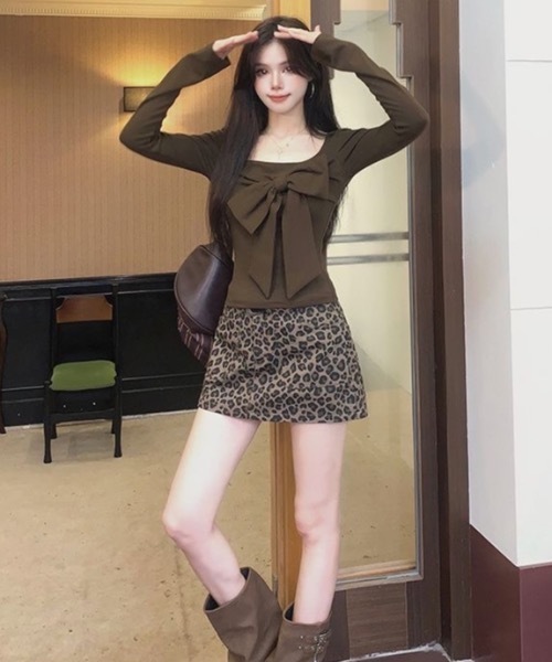 Alvia(アルビア)の「リボントップス(Tシャツ/カットソー・レディース・モカ/ブラック・M)」の16枚目の写真