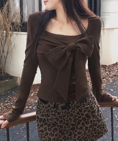 Alvia(アルビア)の「リボントップス(Tシャツ/カットソー・レディース・モカ/ブラック・M)」の12枚目の写真