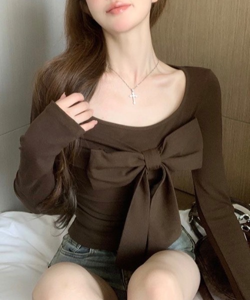 Alvia(アルビア)の「リボントップス(Tシャツ/カットソー・レディース・モカ/ブラック・M)」の10枚目の写真