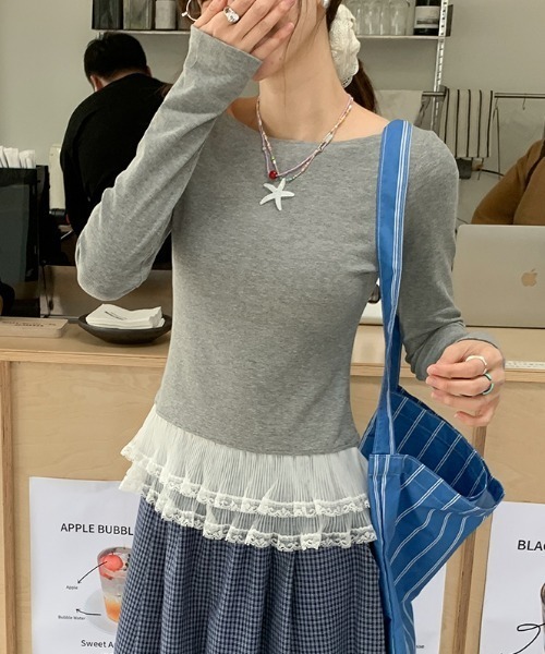 Emilie（エミリー）の「裾フリルレイヤードロンT（Tシャツ/カットソー・レディース・グレー/ブラック/ホワイト・M）」の3枚目の写真