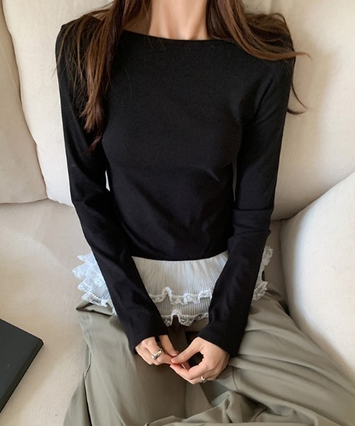 Emilie（エミリー）の「裾フリルレイヤードロンT（Tシャツ/カットソー・レディース・グレー/ブラック/ホワイト・M）」の2枚目の写真