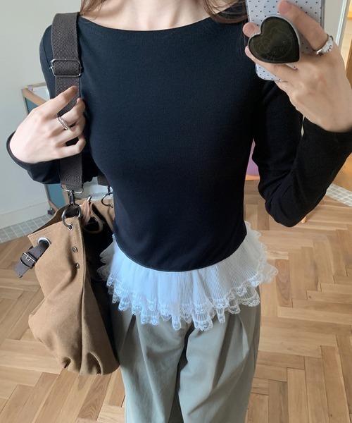 Emilie（エミリー）の「裾フリルレイヤードロンT（Tシャツ/カットソー・レディース・グレー/ブラック/ホワイト・M）」の12枚目の写真