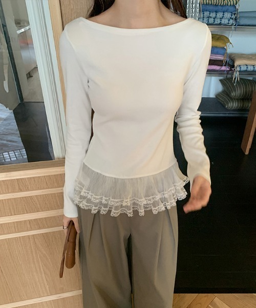 Emilie（エミリー）の「裾フリルレイヤードロンT（Tシャツ/カットソー・レディース・グレー/ブラック/ホワイト・M）」の10枚目の写真