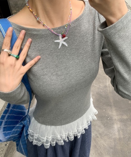 Emilie（エミリー）の「裾フリルレイヤードロンT（Tシャツ/カットソー・レディース・グレー/ブラック/ホワイト・M）」の19枚目の写真