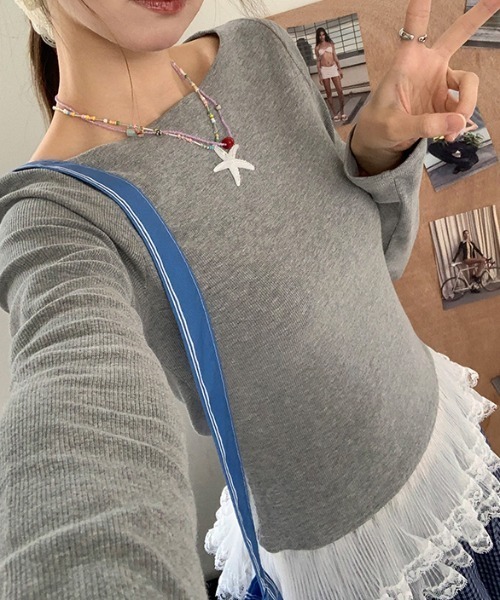 Emilie（エミリー）の「裾フリルレイヤードロンT（Tシャツ/カットソー・レディース・グレー/ブラック/ホワイト・M）」の20枚目の写真