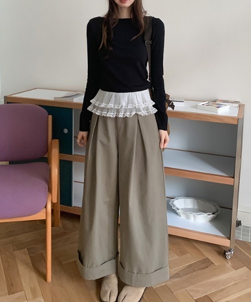 Emilie（エミリー）の「裾フリルレイヤードロンT（Tシャツ/カットソー・レディース・グレー/ブラック/ホワイト・M）」の18枚目の写真