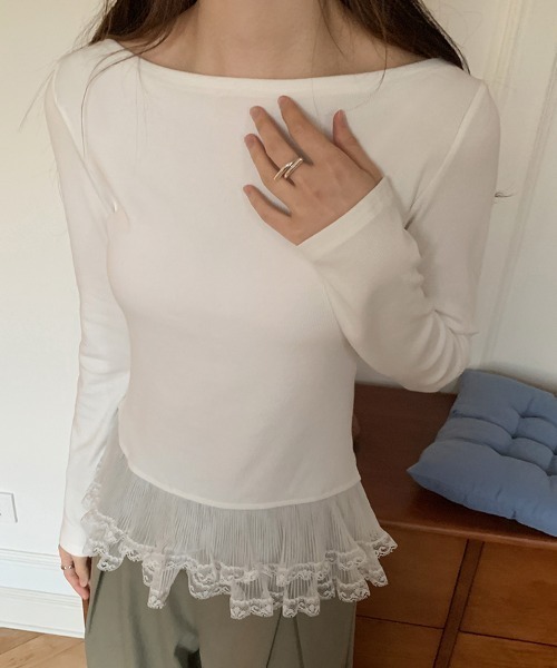 Emilie（エミリー）の「裾フリルレイヤードロンT（Tシャツ/カットソー・レディース・グレー/ブラック/ホワイト・M）」の7枚目の写真