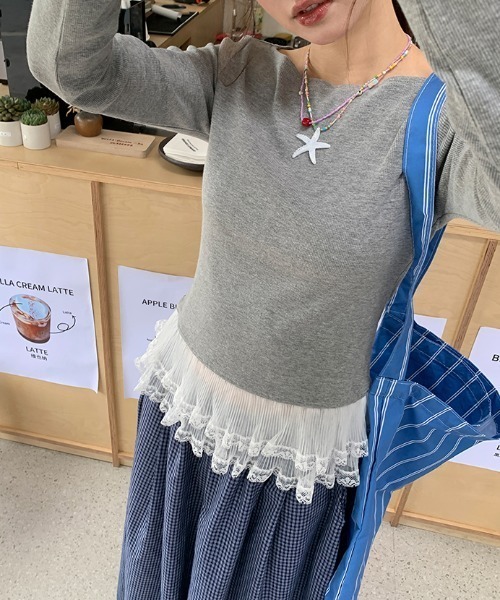 Emilie（エミリー）の「裾フリルレイヤードロンT（Tシャツ/カットソー・レディース・グレー/ブラック/ホワイト・M）」の21枚目の写真