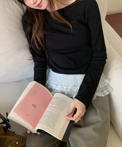 Emilie（エミリー）の「裾フリルレイヤードロンT（Tシャツ/カットソー・レディース・グレー/ブラック/ホワイト・M）」の13枚目の写真