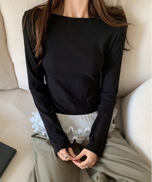 Emilie（エミリー）の「裾フリルレイヤードロンT（Tシャツ/カットソー・レディース・グレー/ブラック/ホワイト・M）」の14枚目の写真