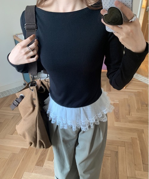 Emilie（エミリー）の「裾フリルレイヤードロンT（Tシャツ/カットソー・レディース・グレー/ブラック/ホワイト・M）」の16枚目の写真