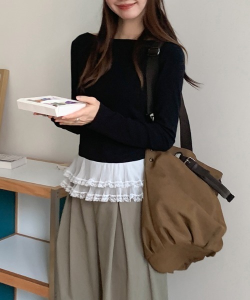 Emilie（エミリー）の「裾フリルレイヤードロンT（Tシャツ/カットソー・レディース・グレー/ブラック/ホワイト・M）」の17枚目の写真