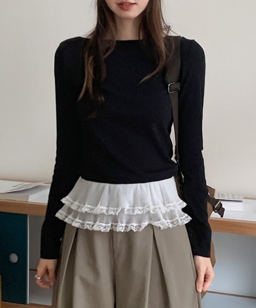 Emilie（エミリー）の「裾フリルレイヤードロンT（Tシャツ/カットソー・レディース・グレー/ブラック/ホワイト・M）」の11枚目の写真