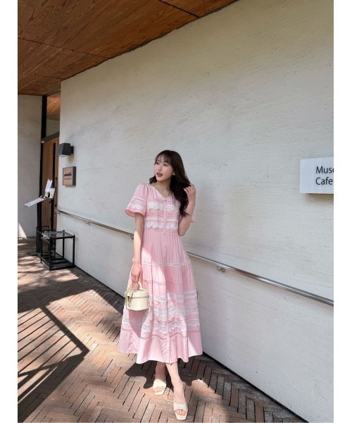 ❤️新品未使用タグ付❤️ハーリップトゥ ワンピース ロング ピンク Clair Pintuck Lace Dress（ワンピース）｜Her lip to（ハーリップ