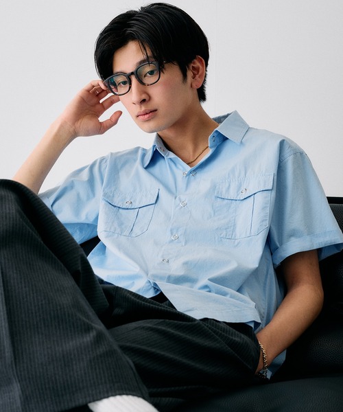Adoon plain(アドーンプレーン)の「RING SNAP BUTTON BASIC SHIRT / リングスナップボタンベーシックシャツ(シャツ/ブラウス・メンズ・ライトブルー/アイボリー・LARGE/MEDIUM)」の2枚目の写真