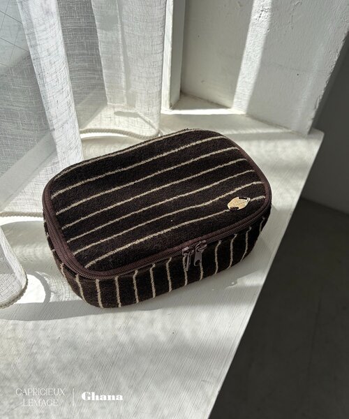 CAPRICIEUX LE'MAGE(カプリシューレマージュ)の「【Ghana × LE'MAGE コラボ】ボーダーBOXポーチ(ポーチ・レディース・オフホワイト/レッド/ブラウン・FREE)」の2枚目の写真