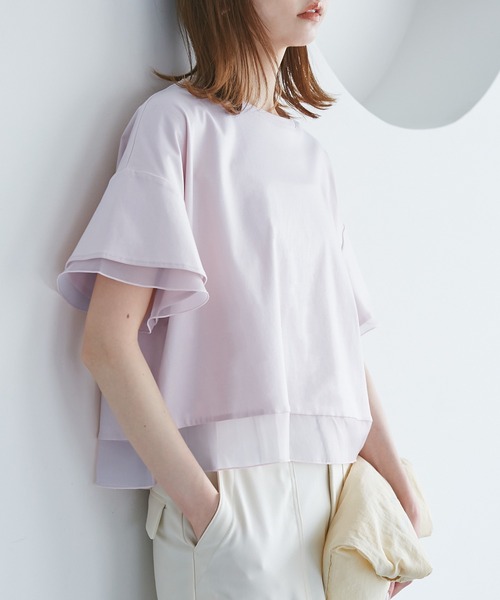 ROPE' PICNIC(ロペピクニック)の「70シルケットシアードッキングトップス/着丈が選べる・UVカット・接触冷感(Tシャツ/カットソー・レディース・ホワイト/ブラック/ラベンダー/ブルー系その他4/クリーム/サックスブルー・TM/M)」の6枚目の写真