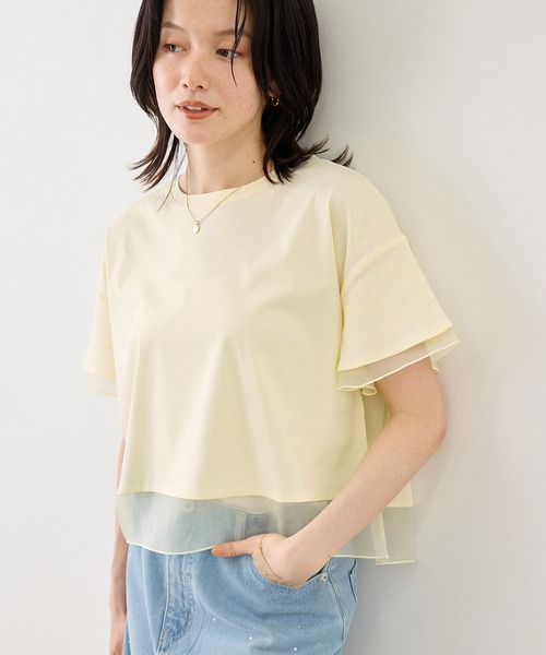 ROPE' PICNIC(ロペピクニック)の「70シルケットシアードッキングトップス/着丈が選べる・UVカット・接触冷感(Tシャツ/カットソー・レディース・ホワイト/ブラック/ラベンダー/ブルー系その他4/クリーム/サックスブルー・TM/M)」の4枚目の写真