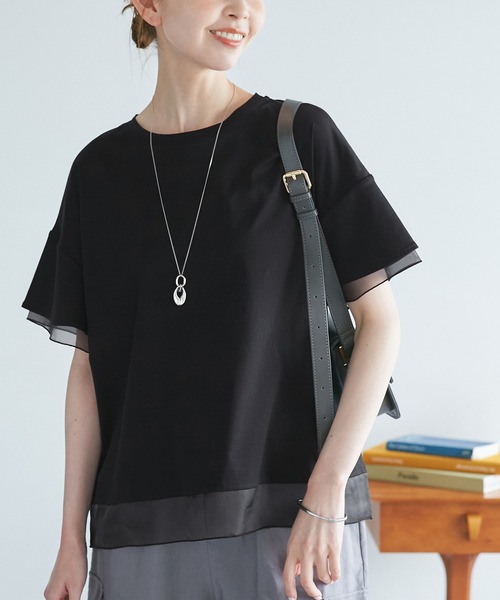 ROPE' PICNIC(ロペピクニック)の「70シルケットシアードッキングトップス/着丈が選べる・UVカット・接触冷感(Tシャツ/カットソー・レディース・ホワイト/ブラック/ラベンダー/ブルー系その他4/クリーム/サックスブルー・TM/M)」の3枚目の写真