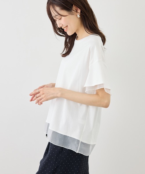 ROPE' PICNIC(ロペピクニック)の「70シルケットシアードッキングトップス/着丈が選べる・UVカット・接触冷感(Tシャツ/カットソー・レディース・ホワイト/ブラック/ラベンダー/ブルー系その他4/クリーム/サックスブルー・TM/M)」の12枚目の写真
