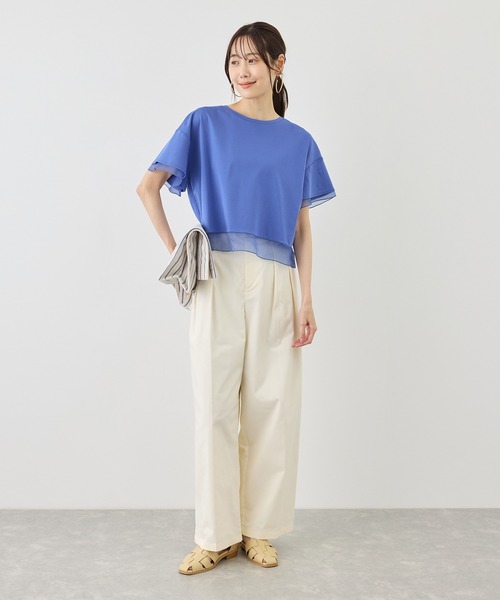 ROPE' PICNIC(ロペピクニック)の「70シルケットシアードッキングトップス/着丈が選べる・UVカット・接触冷感(Tシャツ/カットソー・レディース・ホワイト/ブラック/ラベンダー/ブルー系その他4/クリーム/サックスブルー・TM/M)」の14枚目の写真