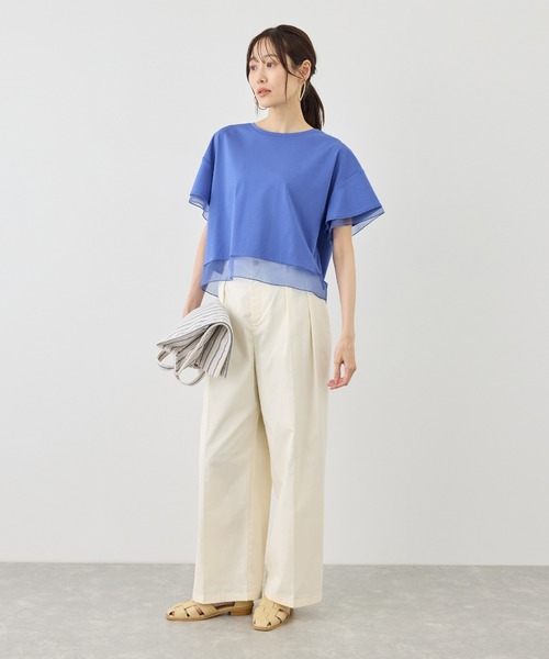 ROPE' PICNIC(ロペピクニック)の「70シルケットシアードッキングトップス/着丈が選べる・UVカット・接触冷感(Tシャツ/カットソー・レディース・ホワイト/ブラック/ラベンダー/ブルー系その他4/クリーム/サックスブルー・TM/M)」の15枚目の写真