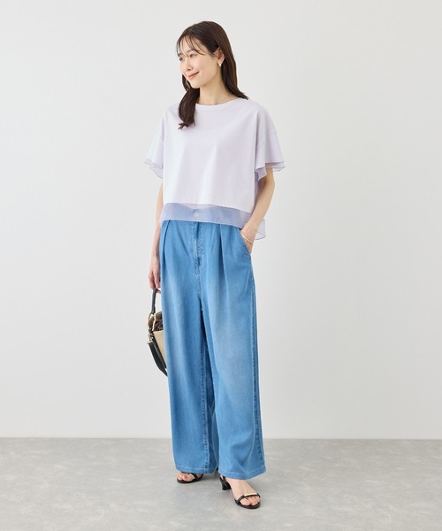 ROPE' PICNIC(ロペピクニック)の「70シルケットシアードッキングトップス/着丈が選べる・UVカット・接触冷感(Tシャツ/カットソー・レディース・ホワイト/ブラック/ラベンダー/ブルー系その他4/クリーム/サックスブルー・TM/M)」の18枚目の写真
