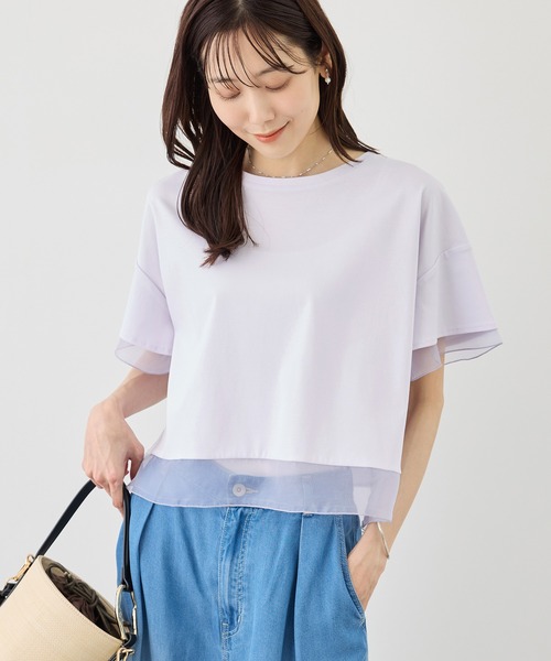 ROPE' PICNIC(ロペピクニック)の「70シルケットシアードッキングトップス/着丈が選べる・UVカット・接触冷感(Tシャツ/カットソー・レディース・ホワイト/ブラック/ラベンダー/ブルー系その他4/クリーム/サックスブルー・TM/M)」の21枚目の写真