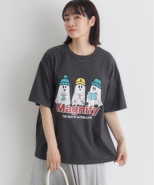 Right-on(ライトオン)の「HONEYSUCKLE ROSE(ハニーサックルローズ)おばけプリントビッグT(Tシャツ/カットソー・レディース・ホワイト/ダークグレー・L/M)」の2枚目の写真
