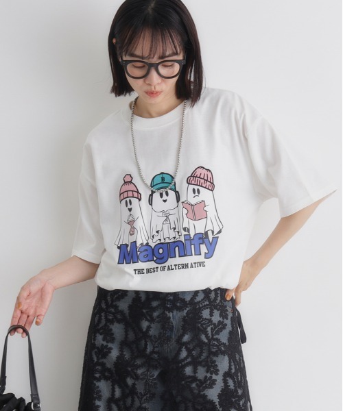 Right-on(ライトオン)の「HONEYSUCKLE ROSE(ハニーサックルローズ)おばけプリントビッグT(Tシャツ/カットソー・レディース・ホワイト/ダークグレー・L/M)」の3枚目の写真