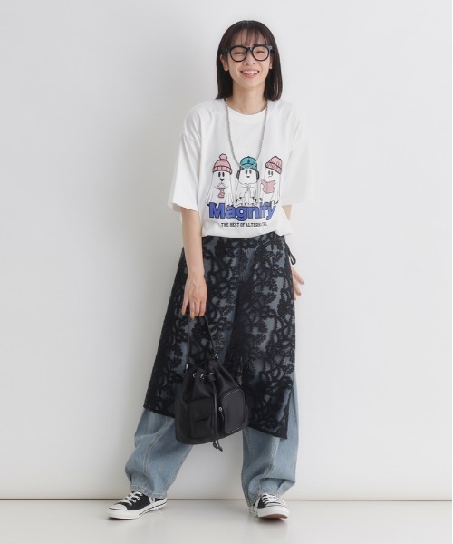 Right-on(ライトオン)の「HONEYSUCKLE ROSE(ハニーサックルローズ)おばけプリントビッグT(Tシャツ/カットソー・レディース・ホワイト/ダークグレー・L/M)」の6枚目の写真