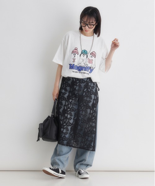 Right-on(ライトオン)の「HONEYSUCKLE ROSE(ハニーサックルローズ)おばけプリントビッグT(Tシャツ/カットソー・レディース・ホワイト/ダークグレー・L/M)」の7枚目の写真