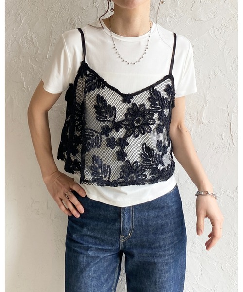 She's Closet(シーズクローゼット)の「コード 刺繍 ショート丈 花柄 メッシュ ビスチェ キャミソール(キャミソール・レディース・ブラウン/オフホワイト/ブラック・FREE)」の9枚目の写真