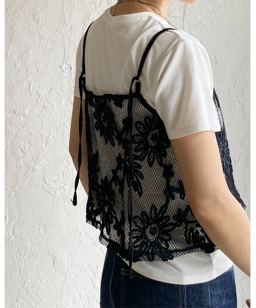 She's Closet(シーズクローゼット)の「コード 刺繍 ショート丈 花柄 メッシュ ビスチェ キャミソール(キャミソール・レディース・ブラウン/オフホワイト/ブラック・FREE)」の10枚目の写真