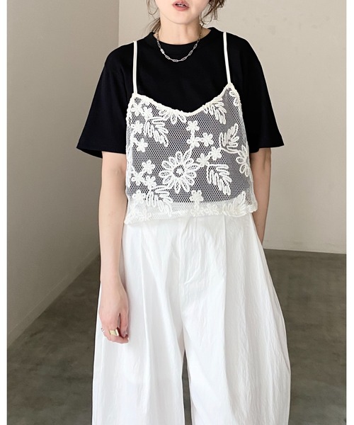 She's Closet(シーズクローゼット)の「コード 刺繍 ショート丈 花柄 メッシュ ビスチェ キャミソール(キャミソール・レディース・ブラウン/オフホワイト/ブラック・FREE)」の22枚目の写真