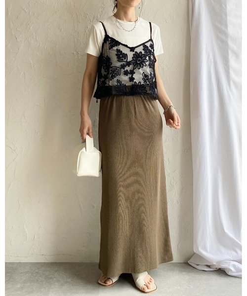 She's Closet(シーズクローゼット)の「コード 刺繍 ショート丈 花柄 メッシュ ビスチェ キャミソール(キャミソール・レディース・ブラウン/オフホワイト/ブラック・FREE)」の4枚目の写真