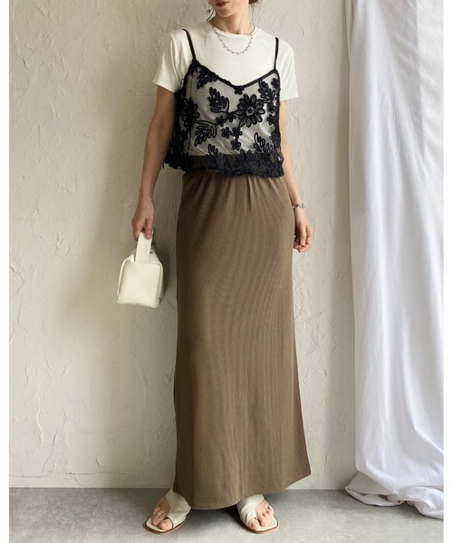 She's Closet(シーズクローゼット)の「コード 刺繍 ショート丈 花柄 メッシュ ビスチェ キャミソール(キャミソール・レディース・ブラウン/オフホワイト/ブラック・FREE)」の6枚目の写真