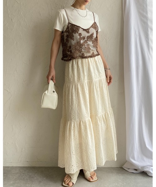 She's Closet(シーズクローゼット)の「コード 刺繍 ショート丈 花柄 メッシュ ビスチェ キャミソール(キャミソール・レディース・ブラウン/オフホワイト/ブラック・FREE)」の8枚目の写真
