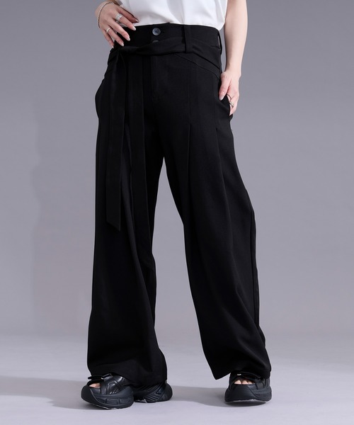 Ellno Loset(エルノロゼット)の「ベルトツキストレートワイドパンツ(スラックス・メンズ・ブラック/オフホワイト・LARGE/SMALL/MEDIUM)」の19枚目の写真